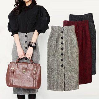 Buttoned Midi Wool Skirt