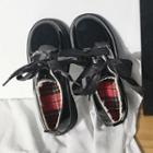 Faux Patent Leather Chunky Heel Lace Up Shoes