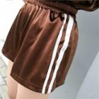 Set: Striped Off Shoulder Short Sleeve T-shirt + Striped Shorts