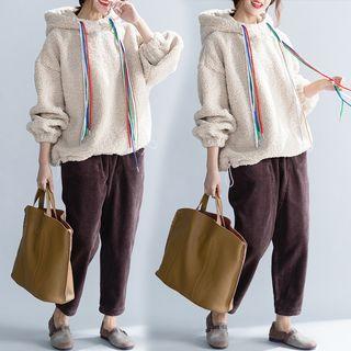 Faux Shearling Strappy Hoodie Almond - One Size