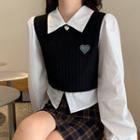 Mock Two Piece Heart Embroidered Shirt