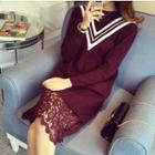 Lace Hem Long-sleeve Knitted Dress