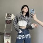 Print Panel Cropped Hoodie Black - One Size