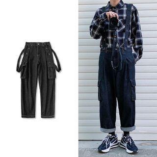 Straight-cut Suspender Cargo Jeans