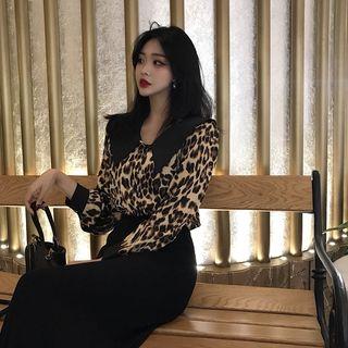 Peter Pan Leopard Long-sleeve Blouse Leopard - One Size