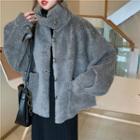 Stand Collar Faux-fur Button Jacket