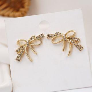 Rhinestone Ribbon Stud Earring 1 Pair - As Shown In Figure - One Size