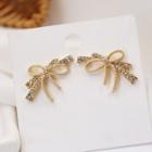 Rhinestone Ribbon Stud Earring 1 Pair - As Shown In Figure - One Size