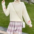 Lantern-sleeve Turtleneck Sweater Off-white - One Size