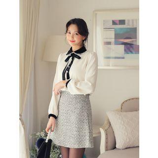 Plus Size Faux-pearl Button Tweed Mini Skirt