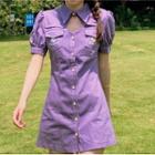 Puff-sleeve Cutout A-line Mini Shirtdress