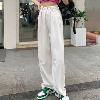Plain Straight-cut Loose Jeans