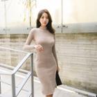 Mock-neck Midi Rib-knit Dress