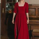 Square-neck Beaded Midi A-line Dress