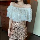 Dotted Off-shoulder Short-sleeve Chiffon Top