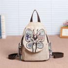 Patterned Butterfly Woven Applique Backpack Light Gray - One Size