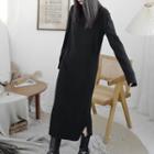 Long-sleeve Knit Turtleneck Midi Shift Dress Black - One Size