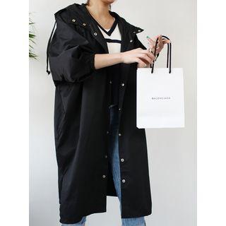 Hooded Sanp-button Long Jacket