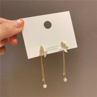 Sterling Silver Butterfly Faux Pearl Drop Earring