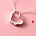 925 Sterling Silver Rhinestone Heart Pendant Necklace S925 Sterling Silver - 1 Piece - Silver - One Size
