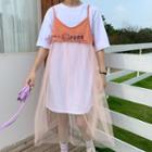 Short-sleeve T-shirt Dress / Spaghetti-strap Mesh Dress