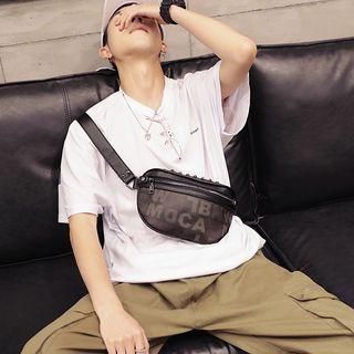 Lettering Faux Leather Belt Bag Black - One Size