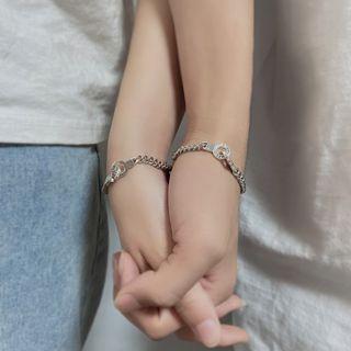 Couple-matching Set: Chunky Chain Bracelet Set - Silver - One Size