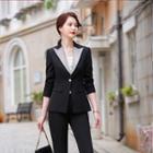 Rhinestone Single-button Blazer / Boot-cut Pants / Set