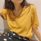Short-sleeve Knit Top Curcumin - One Size