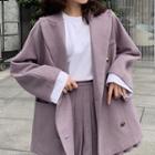 Double-breasted Acrylic Long-sleeve Coat / High-waist Pleated Skort