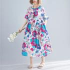 Short-sleeve Floral Midi Dress As Shown In Figure - One Size