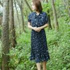 Short-sleeve Tie-neck Chiffon Dress