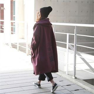 Brushed Fleece Lined Letter Print Long Hoodie