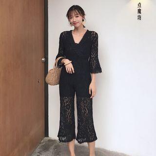 Lace 3/4-sleeve Cropped Jumpsuit