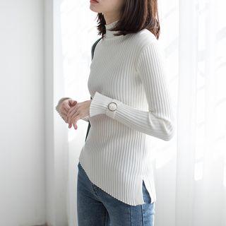 Mock-neck Diagonal Hem Knit Top