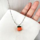 Orange Pendant Alloy Necklace 1 Pc - Orange & Green & Silver - One Size