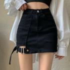 Buckled Denim Pencil Skirt