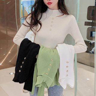 Cutout Mock-neck Long-sleeve Knit Top