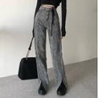 Snake Print Slit-hem Straight Leg Jeans