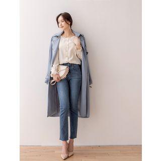 Plus Size Frilled Square-neck Blouse
