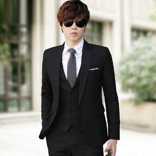 Set: Slim-fit Plain Blazer + Dress Pants
