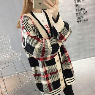 Plaid Button Knit Coat