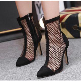 Pointy Toe Mesh Panel High Heel Short Boots