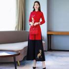 Traditional Chinese Set: Long-sleeve Frog Buttoned Top + Wide-leg Pants