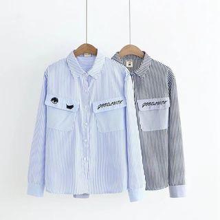 Embroidery Pocket Stripe Shirt