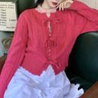 Tied Cardigan / Long-sleeve Mock-neck Top / Floral Print Mini Skirt