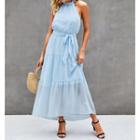 Sleeveless Tie-waist Tiered Midi A-line Dress