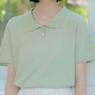 Short-sleeve Plain Knit Polo Shirt