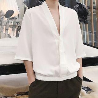 V-neck Plain Short Sleeve Shirt