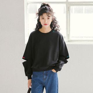 Long-sleeve Embroidered Distressed Top
